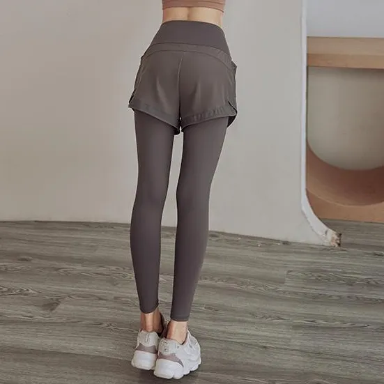 定番 ハイウエスト レイヤード 着痩せ お腹押さえ ヒップアップ 透け防止に ヨガパンツ