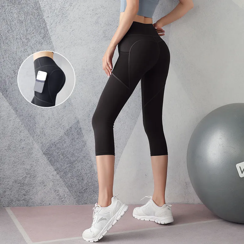 カジュアル 7分丈 伸縮性のある スポーツ ヒップアップ 袋付き ハイウエスト ヨガパンツ