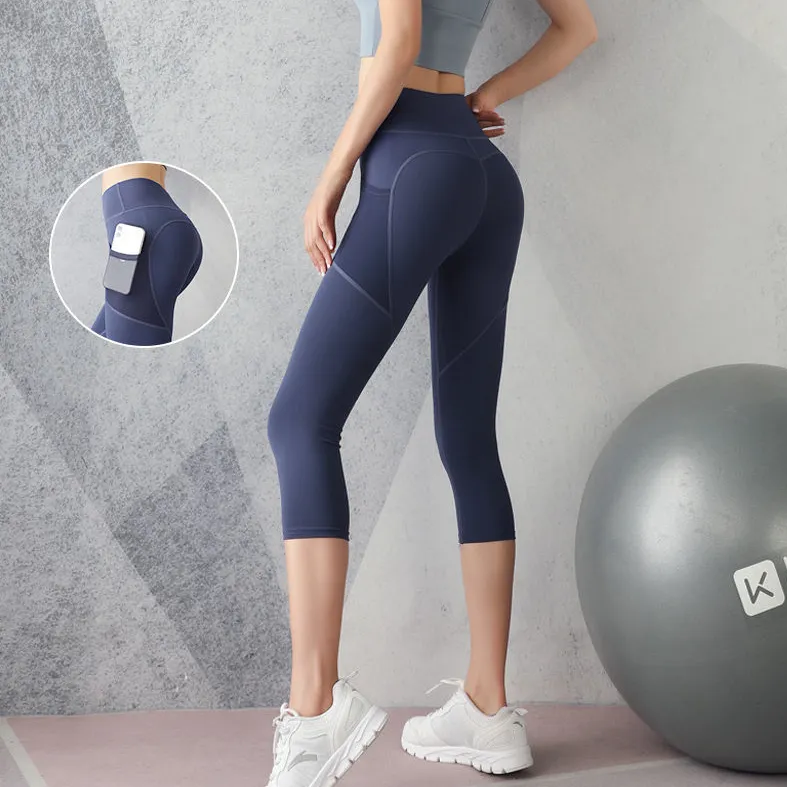 カジュアル 7分丈 伸縮性のある スポーツ ヒップアップ 袋付き ハイウエスト ヨガパンツ