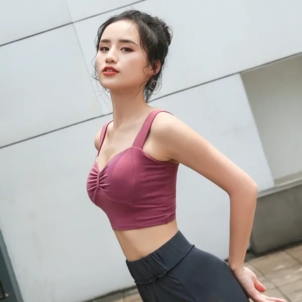 適度なフィット感 プルオーバー 無地  ギャザー飾り サポートする ヨガブラ