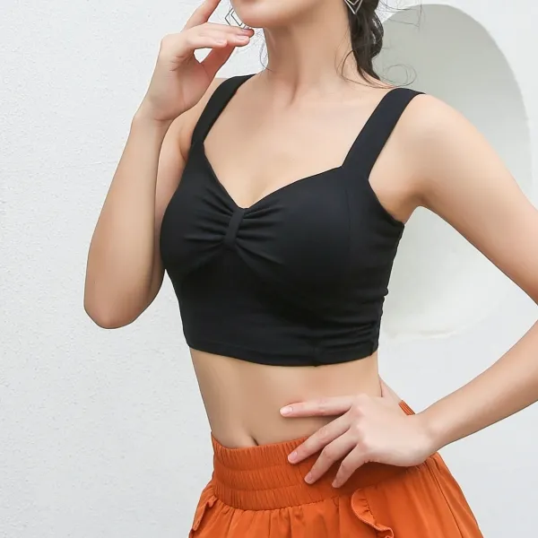適度なフィット感 プルオーバー 無地  ギャザー飾り サポートする ヨガブラ