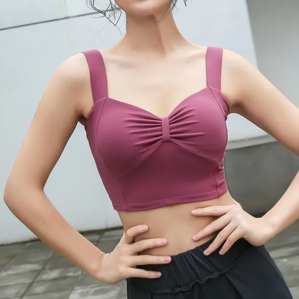 適度なフィット感 プルオーバー 無地  ギャザー飾り サポートする ヨガブラ