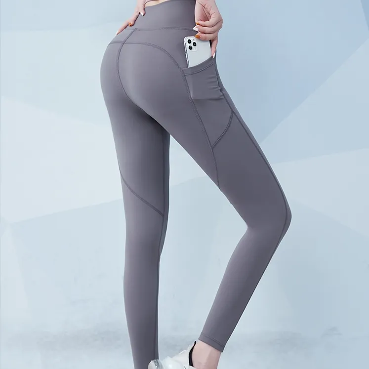 シンプル 速乾 無地 ハイウエスト ポケット付き スポーツウェア ヨガパンツ