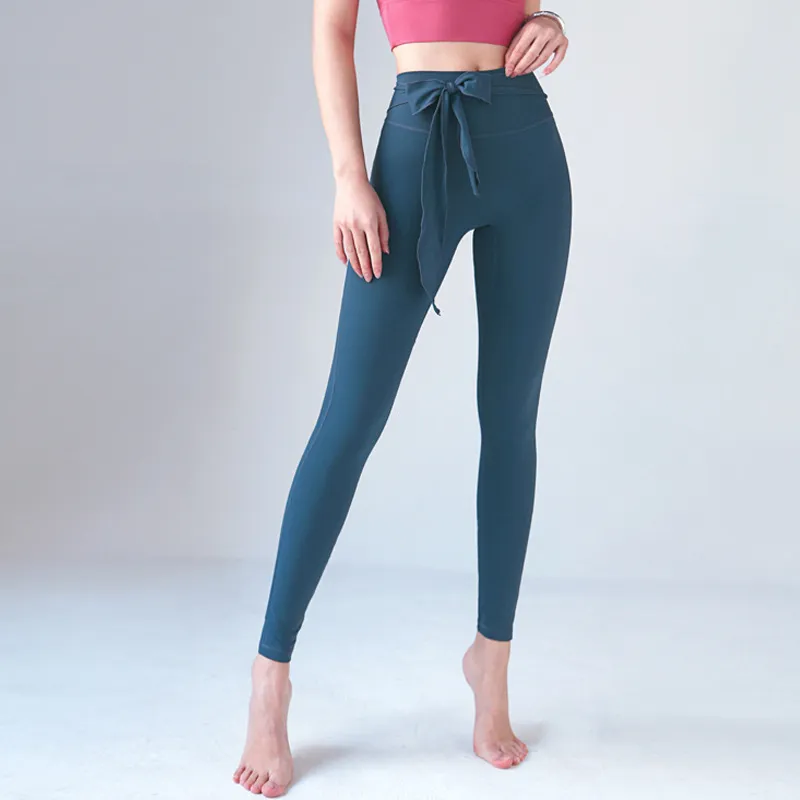 トレーニング 伸縮性よい ハイウエスト リボン 美尻 無地 ヨガパンツ