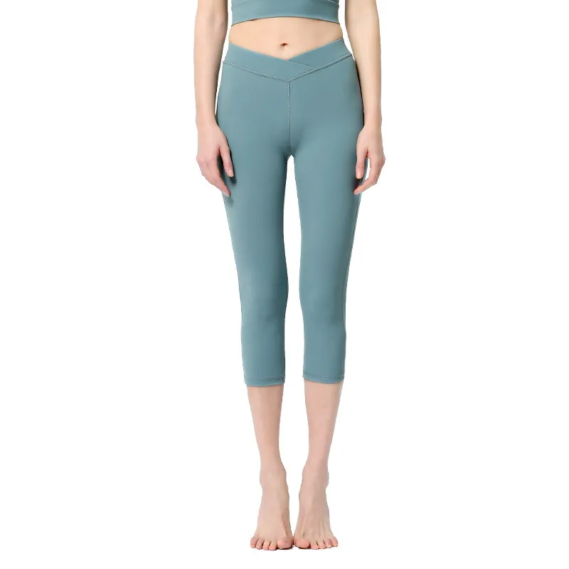 コンプレッション しっかり カジュアル クロップド丈 無地 ヨガ パンツ