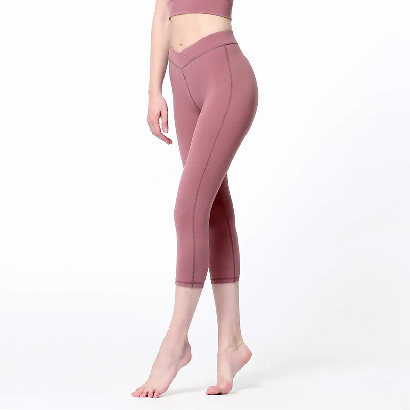 コンプレッション しっかり カジュアル クロップド丈 無地 ヨガ パンツ