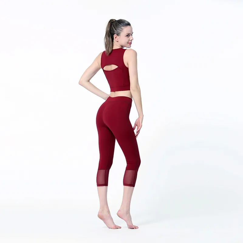 伸縮性のある 水洗いに強く ギャザー飾り クロップド丈 スポーツ ヨガ パンツ