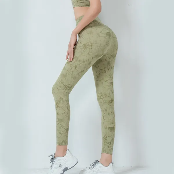 一目惚れ  見逃し厳禁 ハイウエスト プリント 総柄 ヨガパンツ