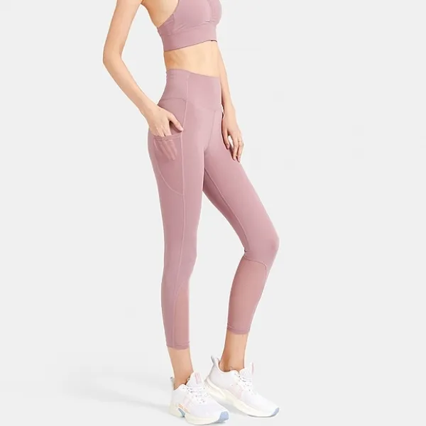 通気の良い  ハイウエスト 切り替え 9分丈 ポケット付き ヨガパンツ