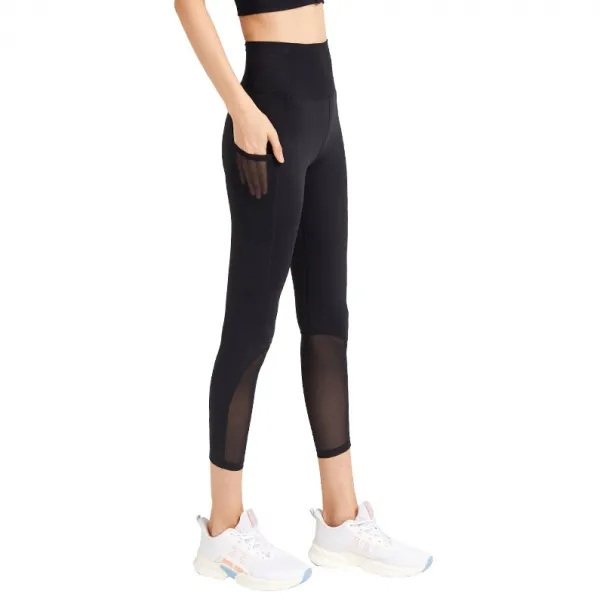 通気の良い  ハイウエスト 切り替え 9分丈 ポケット付き ヨガパンツ