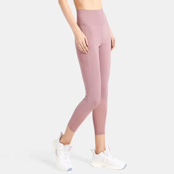 通気の良い  ハイウエスト 切り替え 9分丈 ポケット付き ヨガパンツ