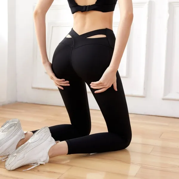 吸収速乾 運動向き ハイウエスト スポーツウエア 透かし彫り 無地 ヨガパンツ