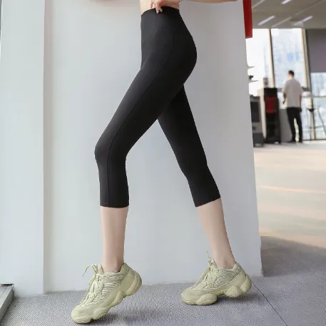 定番 ハイウエスト 7分丈 吸汗 速乾 シームレス クッション性 ヨガパンツ
