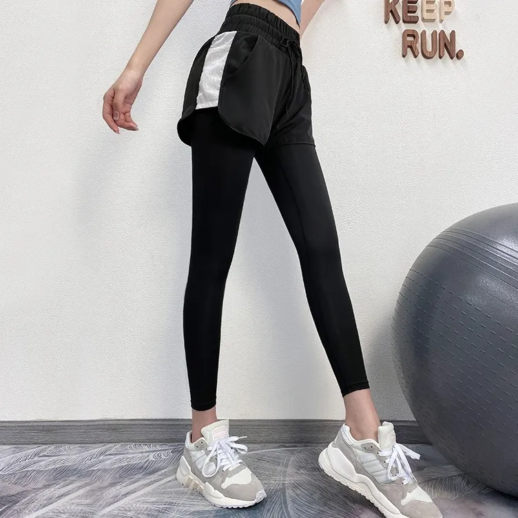 ファッション 配色 タイト ハイウエスト 切り替え レギンス ヨガ ジョギング スポーツボトムス