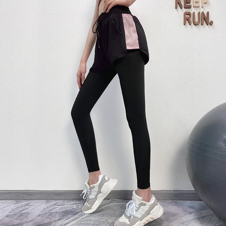 ファッション 配色 タイト ハイウエスト 切り替え レギンス ヨガ ジョギング スポーツボトムス