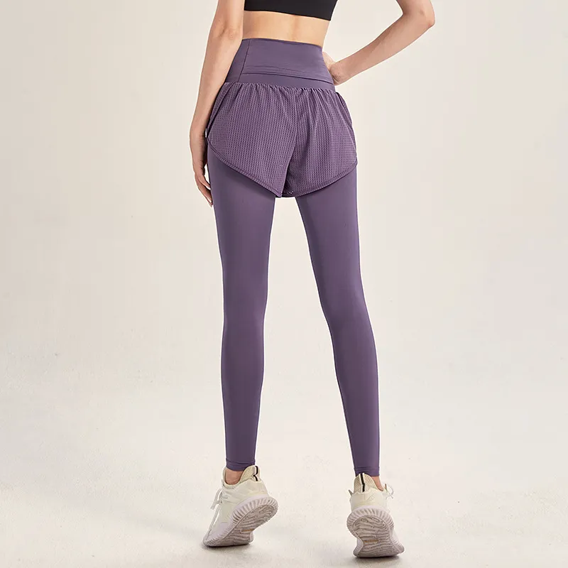 スポーツ ジョギング ヨガ 速乾 フェイクレイヤード レディース スポーツボトムス