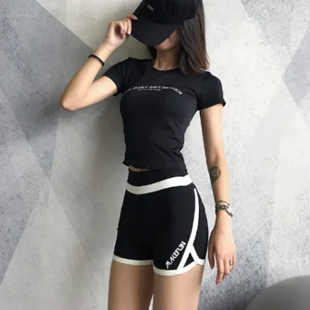 スポーツ タイト クッション性 吸汗速乾素材 配色 アルファベット ヨガパンツ