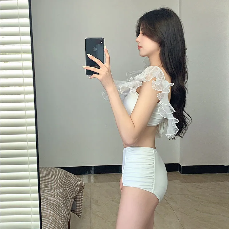 オシャレINS風 スウィート フリル袖 タンキニ 深Vネック セクシー 背中魅せ ビキニ