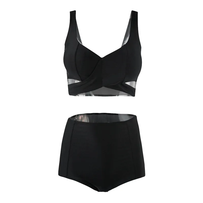 全2色 上品なシルエット 着瘦せ ノースリーブ シンプル 無地 透かし彫り タンキニ水着