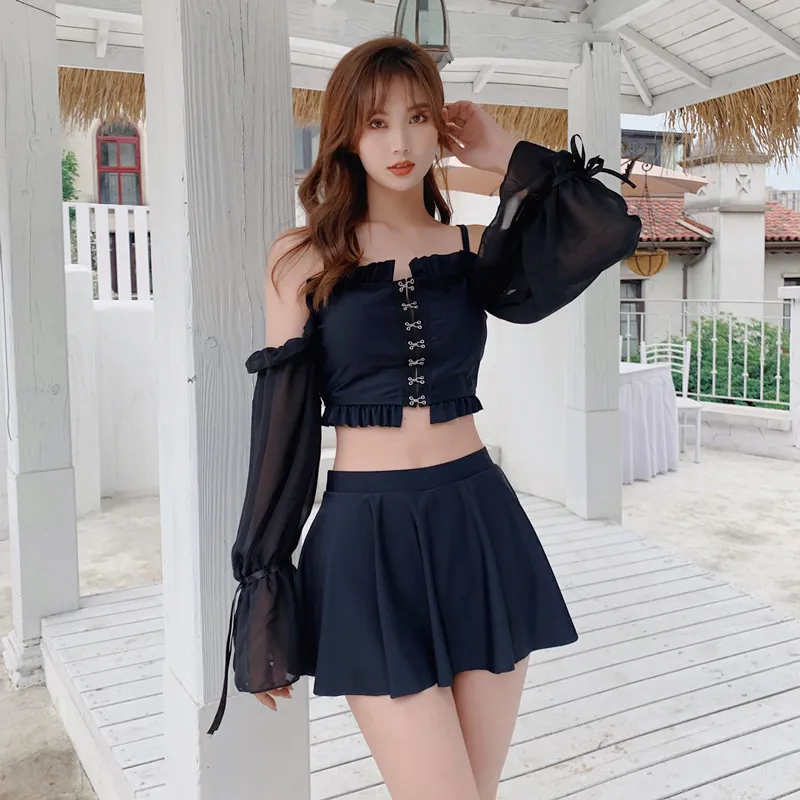 女子力UP 着瘦せ ランタンスリーブ タンキニ 切り替え ボウタイ 体型カバー ビキニ