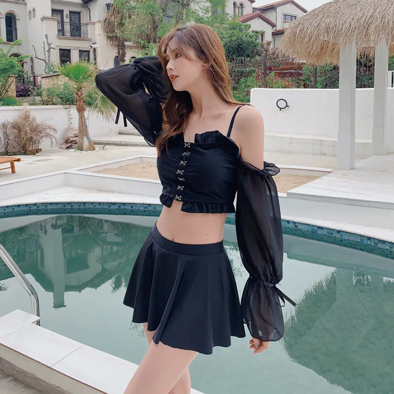 女子力UP 着瘦せ ランタンスリーブ タンキニ 切り替え ボウタイ 体型カバー ビキニ