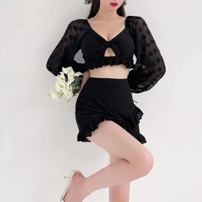 スウィート 韓国風 レース 透かし彫り 長袖 体型カバー タンキニ 通気性良い ビキニ