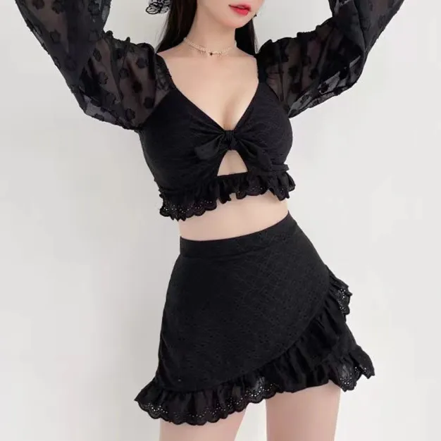 スウィート 韓国風 レース 透かし彫り 長袖 体型カバー タンキニ 通気性良い ビキニ