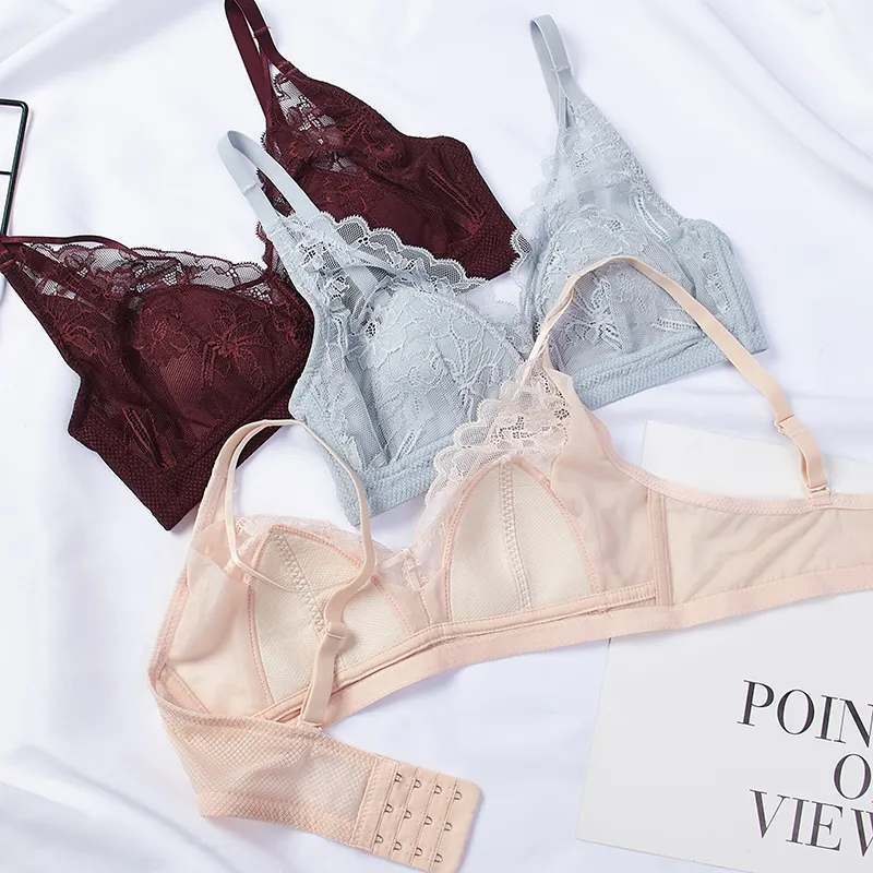 (A-Cカップ)脇高レース透かし彫りセクシーノンワイヤーブラジャー