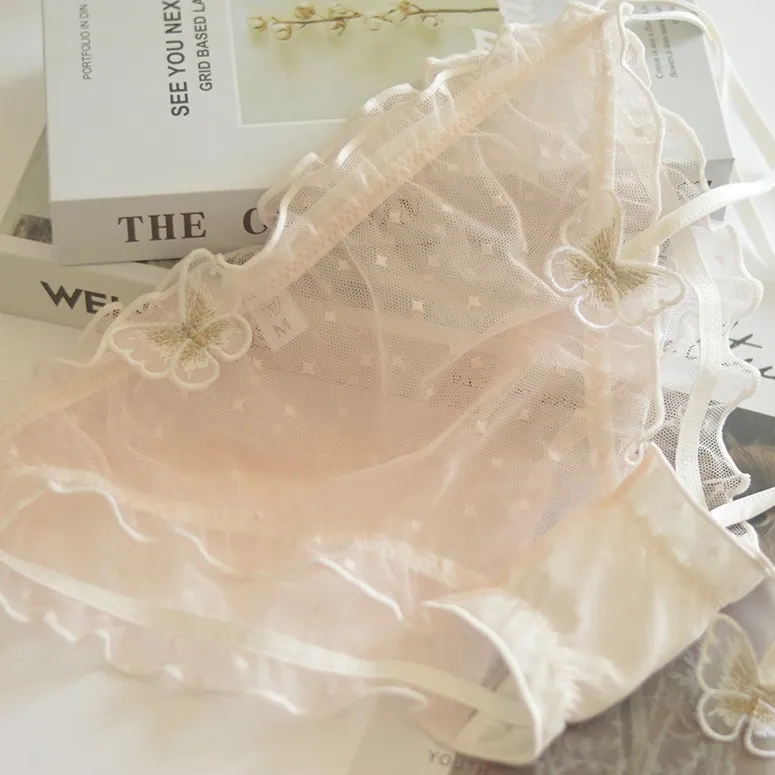 肌に優しい 蝶々 レース リボン 少女っぽい  メッシュ 紐パンティ セクシー スタンダードショーツ