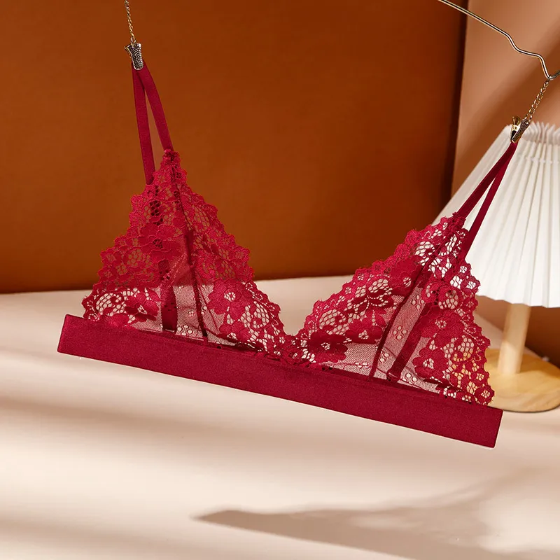美人度アップ 三角カップ 薄め フランス式 ノンワイヤー レース 透け感 セクシー ブラジャー