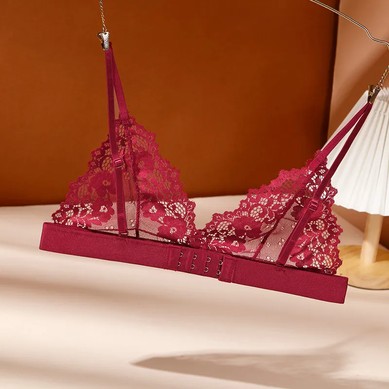 美人度アップ 三角カップ 薄め フランス式 ノンワイヤー レース 透け感 セクシー ブラジャー
