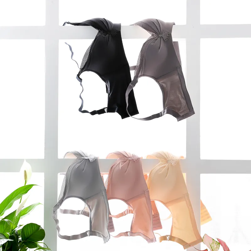 （A-Dカップ）ファッション無地刺繍切り替えワイヤーなし後ろホック調節可ノンワイヤーブラジャー