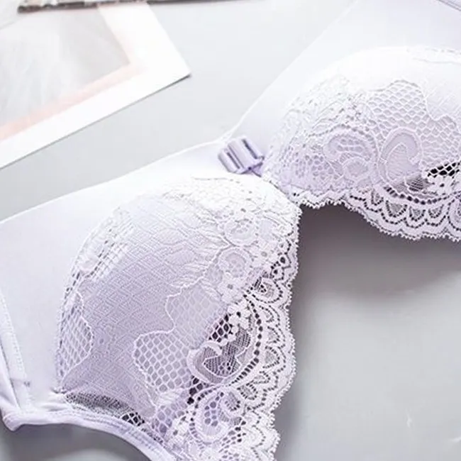 美胸メイク A-Cカップ  ノンワイヤー レース 切り替え フロントホック バストアップ 寄せ上げ ブラジャー