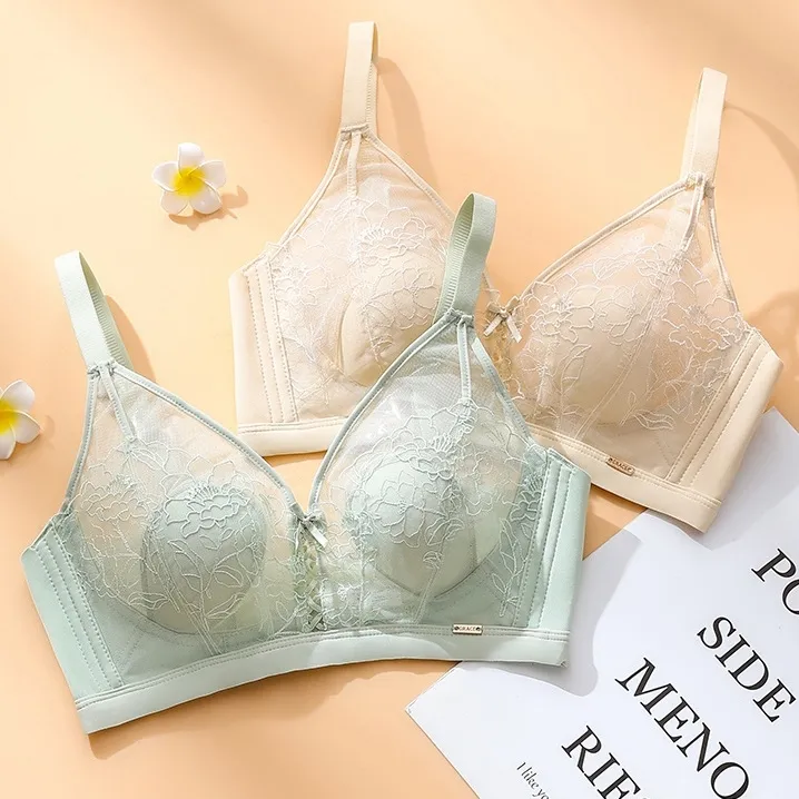 柔軟性に優れた B-Cカップ 谷間メイク 薄手カップ ノンワイヤー 透け レース ブラジャー