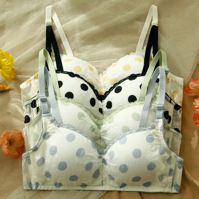 ins超人気 キュート 乙女心 可愛い ドット柄 少女 A-Bカップ ノンワイヤー ブラジャー