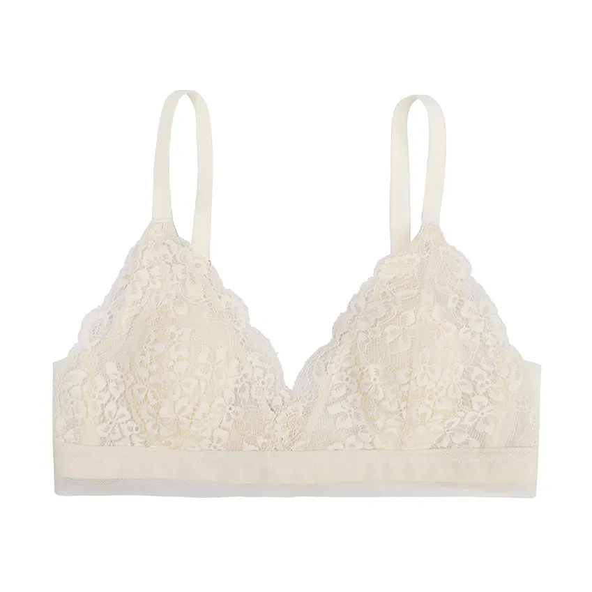 少女いっぱい レース 超薄め 三角カップ ノンワイヤー A-Bカップ 通気性良い ブラジャー