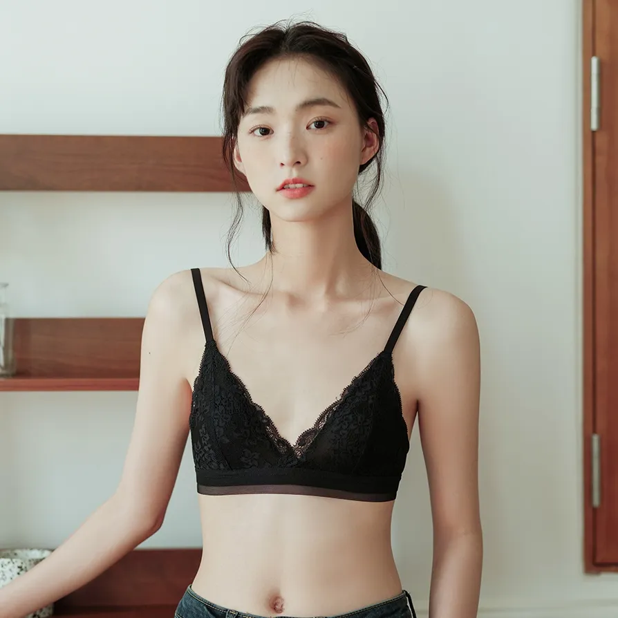 少女いっぱい レース 超薄め 三角カップ ノンワイヤー A-Bカップ 通気性良い ブラジャー