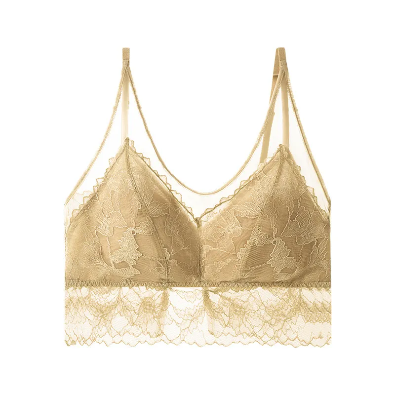 フランス式 レース 薄手 ノンワイヤー A-Dカップ メッシュ 背中魅せ ブラジャー