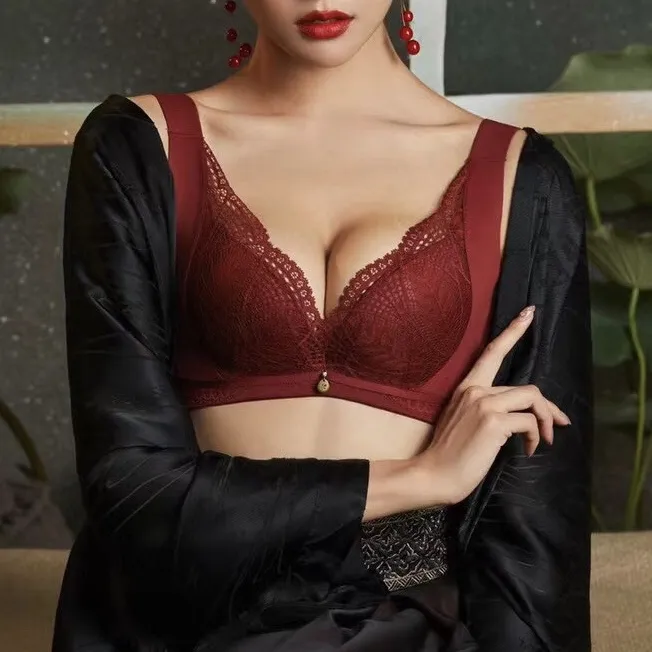 フェミニン 無地 レース 胸大きく見え A-Cカップ 切り替え ブラジャー