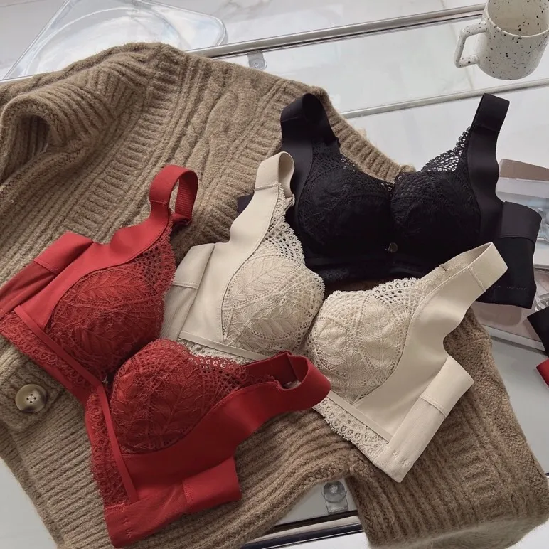 フェミニン 無地 レース 胸大きく見え A-Cカップ 切り替え ブラジャー