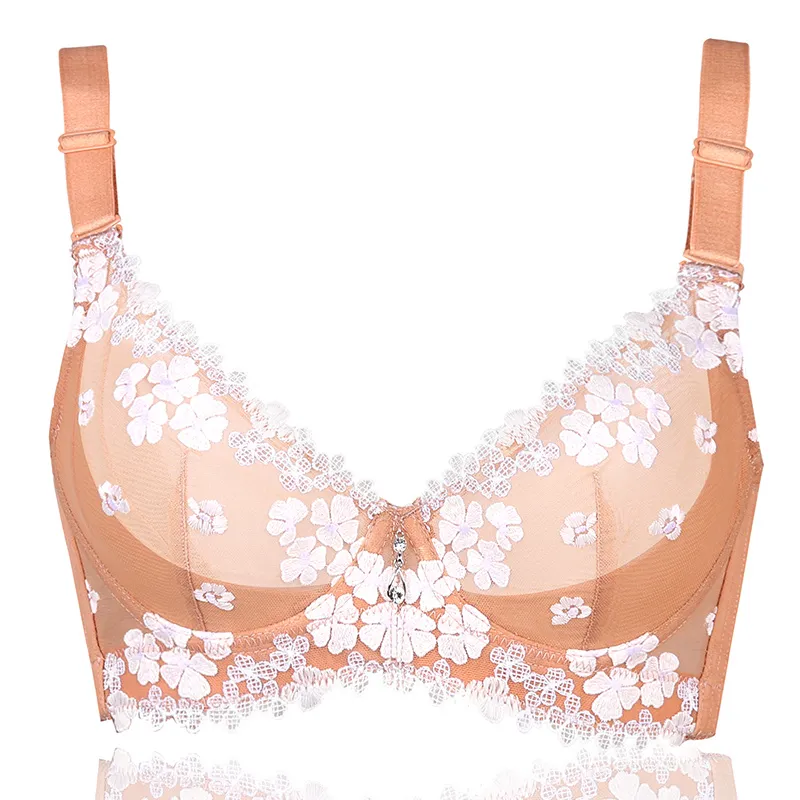（B-Eカップ）セクシー レース 花柄 小さく見せる 薄手 ワイヤー入りブラジャー