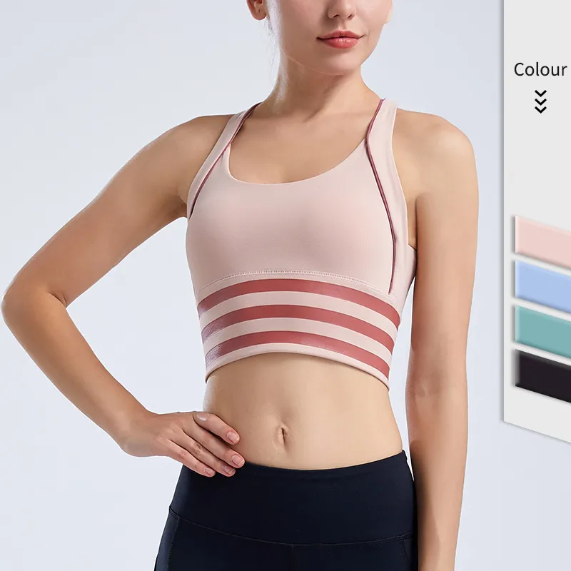 清新 ボーダー 交差 後ろホック 切り替え 脇高 吸汗速乾 ヨガブラ