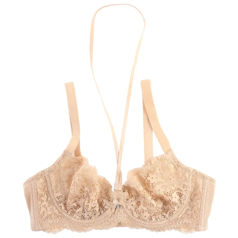 （B-Fカップ）セクシー 総レース ホルターネック 脇高 ワイヤー入 りブラジャー