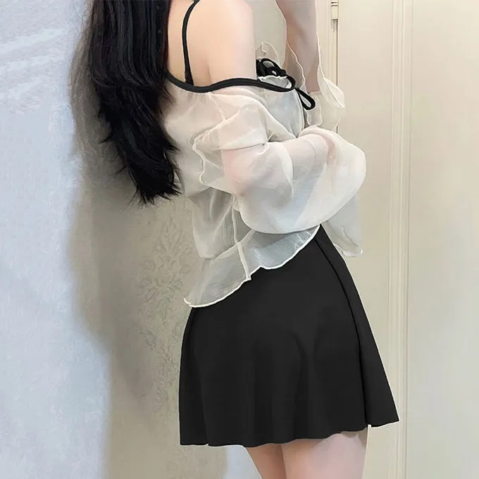 気質アップ  2点セット 体型カバー 切り替え ハイウエスト 着瘦せ ワンピース水着