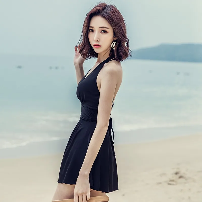 人気上昇中 ブファッション ノースリーブ Vネック 膝上 体型カバー 無地 ワンピース水着