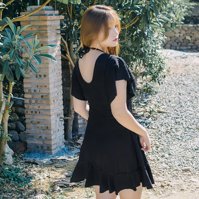 体型カバー 大きいサイズ 無地 ボウタイ 着瘦せ シンプル Aライン ワンピース水着