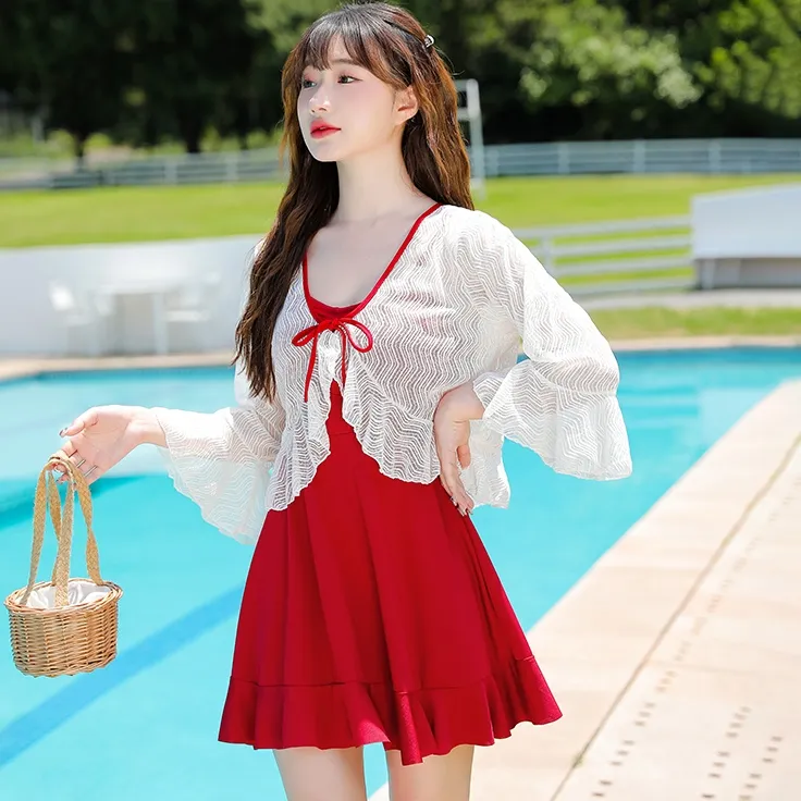 【2点セット】プラスサイズ 体型カバー 無地 シンプル 着瘦せ ワンピース水着