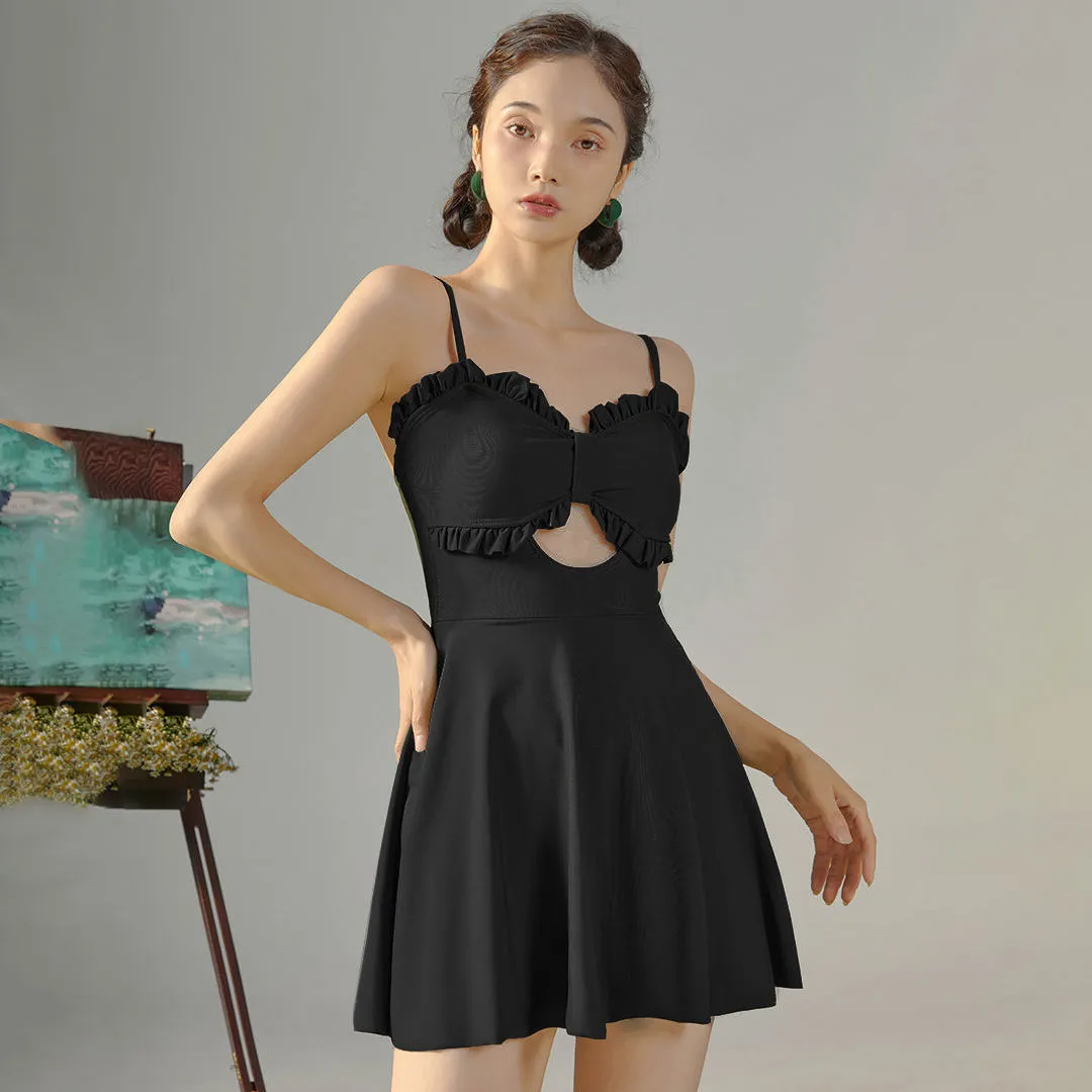 デザイン性抜群 Aライン  体型カバー 無地 ワンピース水着