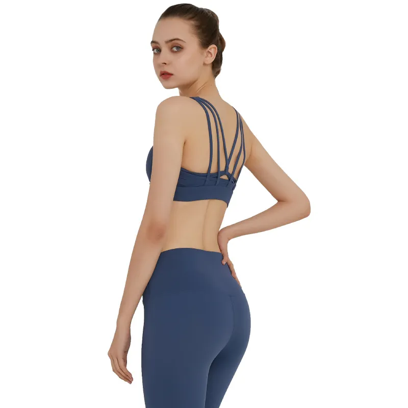シンプル 伸縮性のある 夏 無地 交差 美背 吸汗 速乾 スポーツブラ