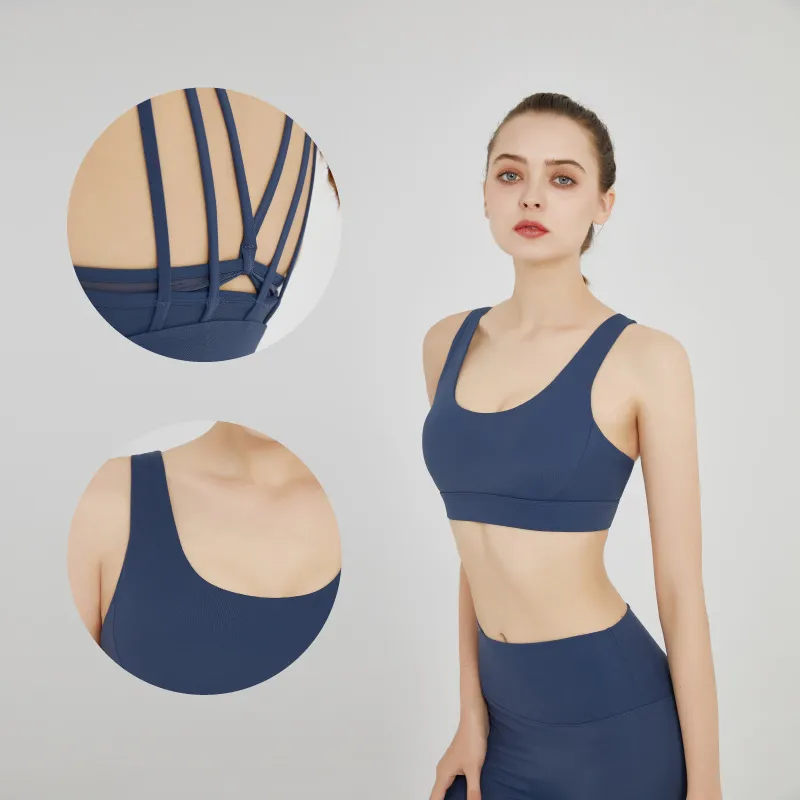 シンプル 伸縮性のある 夏 無地 交差 美背 吸汗 速乾 スポーツブラ